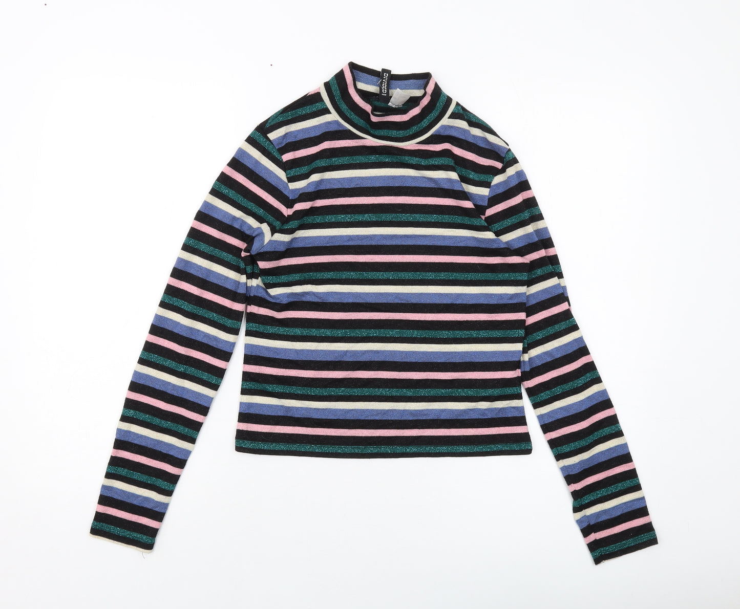 H&M Womens Multicoloured Striped Polyester Basic Blouse Size M Mock Neck