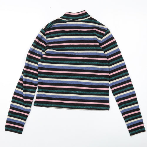 H&M Womens Multicoloured Striped Polyester Basic Blouse Size M Mock Neck