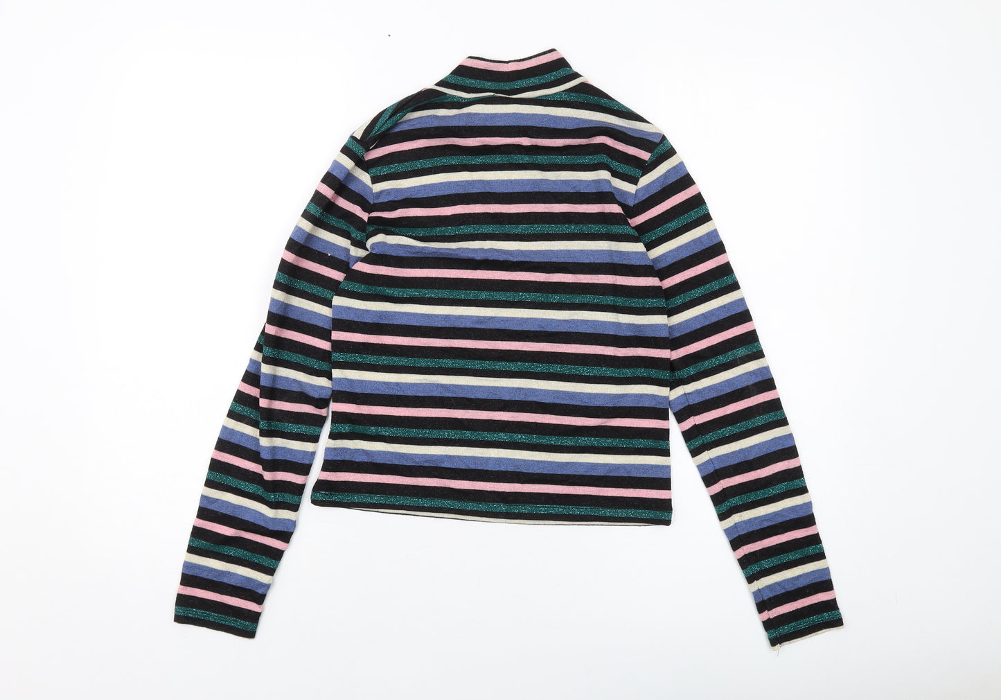 H&M Womens Multicoloured Striped Polyester Basic Blouse Size M Mock Neck