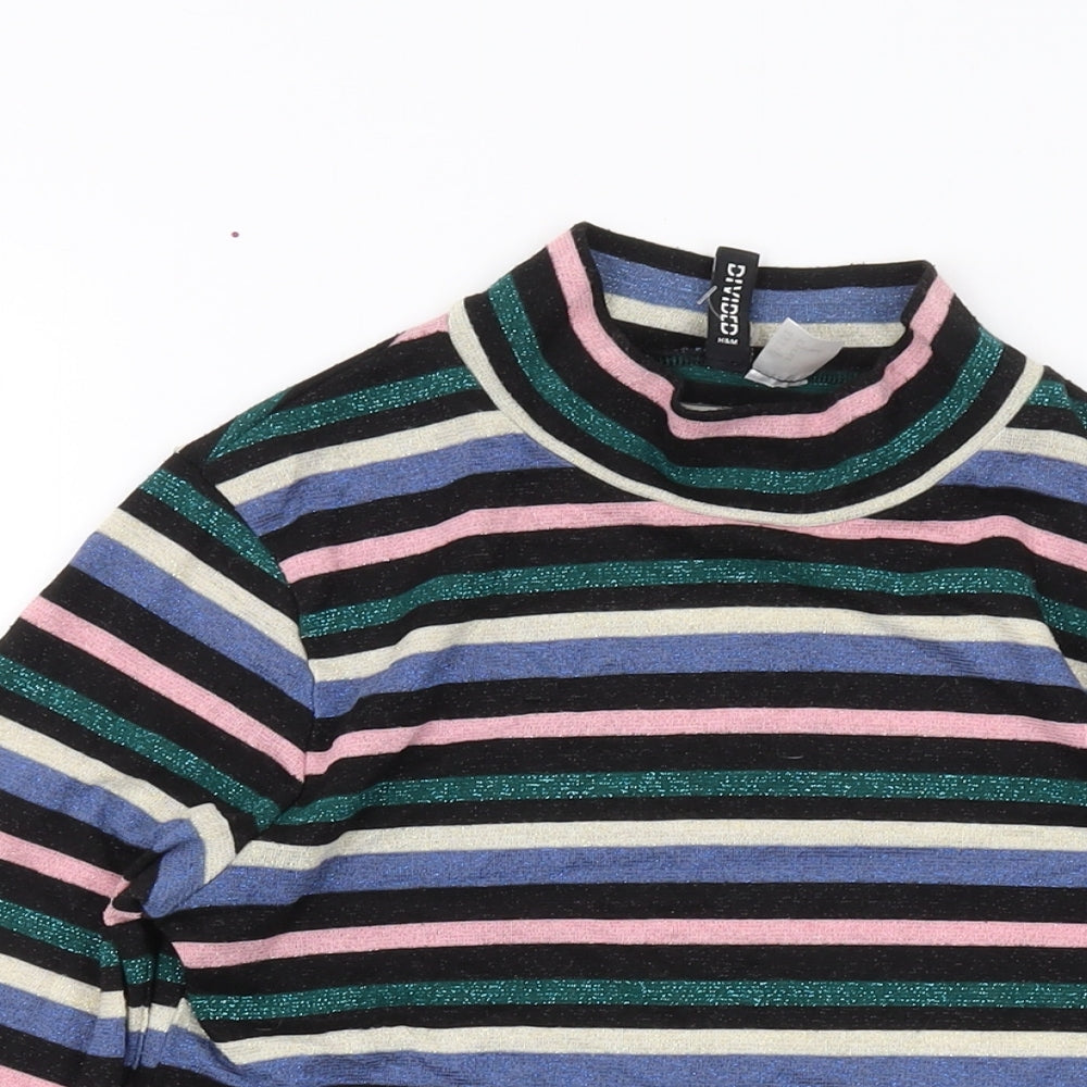 H&M Womens Multicoloured Striped Polyester Basic Blouse Size M Mock Neck