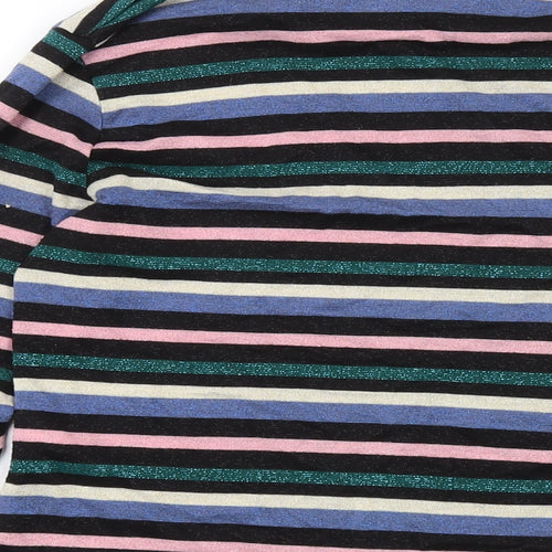 H&M Womens Multicoloured Striped Polyester Basic Blouse Size M Mock Neck