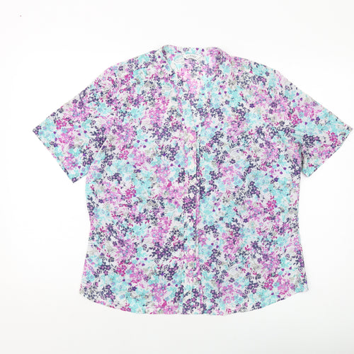 Marks and Spencer Womens Multicoloured Floral Polyester Basic Blouse Size 14 V-Neck