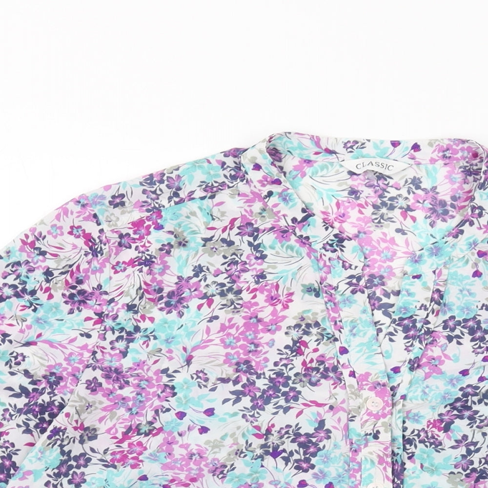 Marks and Spencer Womens Multicoloured Floral Polyester Basic Blouse Size 14 V-Neck