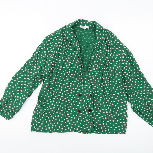 Topshop Womens Green Polka Dot Viscose Basic Blouse Size 10 V-Neck