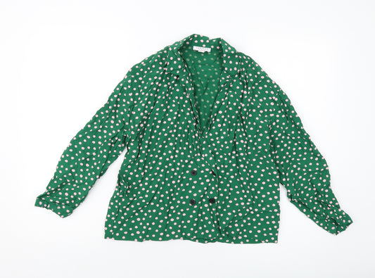 Topshop Womens Green Polka Dot Viscose Basic Blouse Size 10 V-Neck