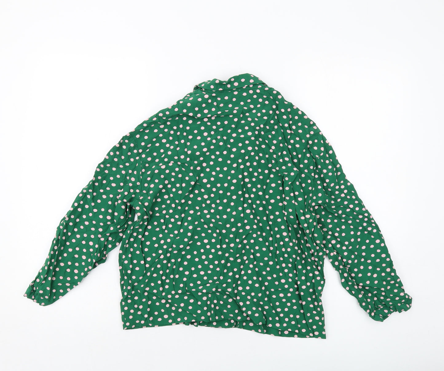 Topshop Womens Green Polka Dot Viscose Basic Blouse Size 10 V-Neck