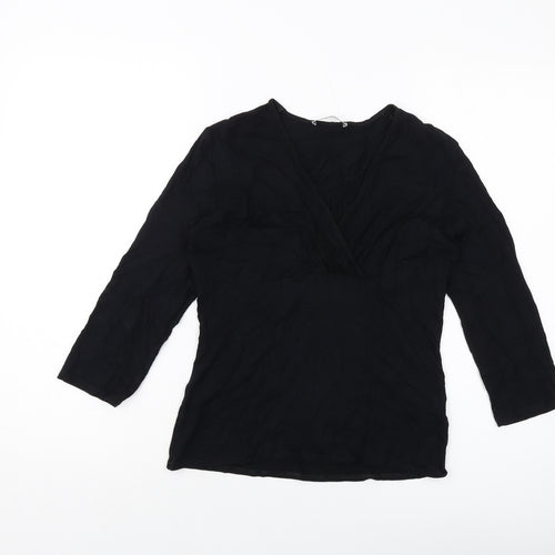 Marks and Spencer Womens Black Viscose Basic Blouse Size 12 V-Neck