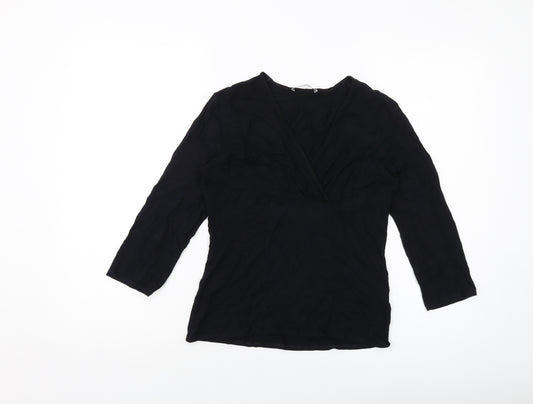 Marks and Spencer Womens Black Viscose Basic Blouse Size 12 V-Neck