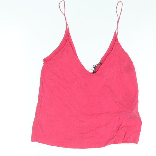 Zara Womens Pink Cupro Camisole Blouse Size S V-Neck