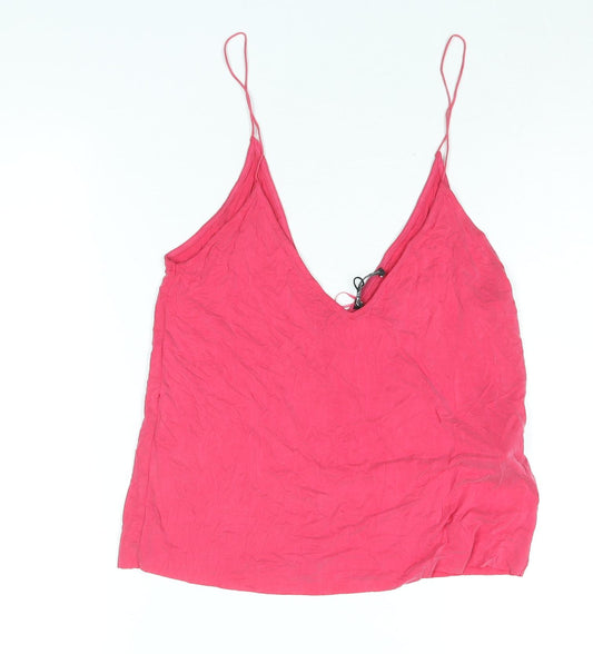 Zara Womens Pink Cupro Camisole Blouse Size S V-Neck