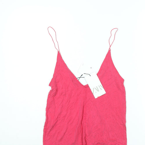 Zara Womens Pink Cupro Camisole Blouse Size S V-Neck