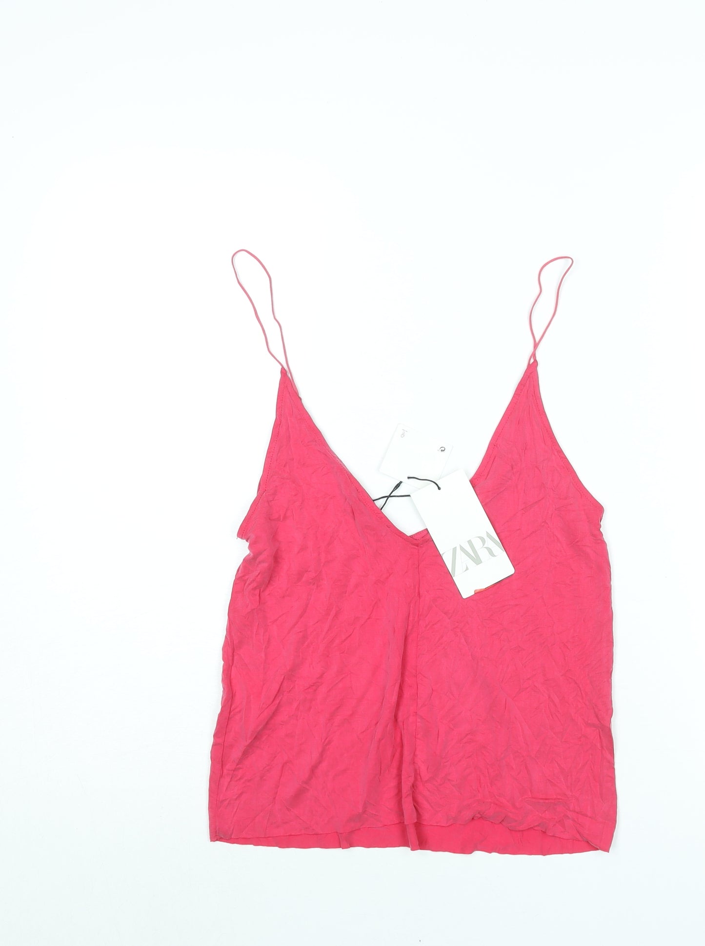 Zara Womens Pink Cupro Camisole Blouse Size S V-Neck