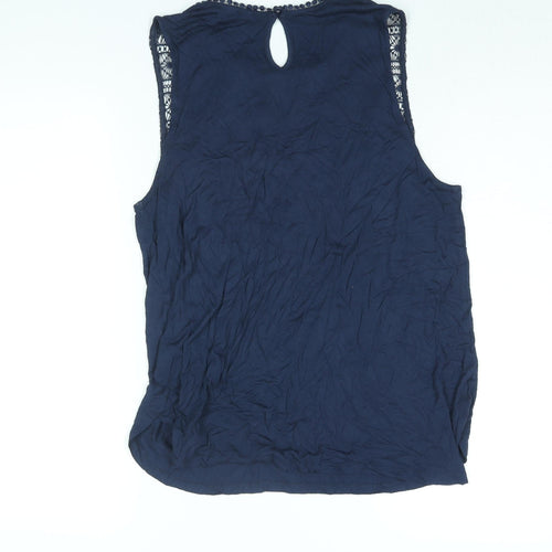 H&M Womens Blue Viscose Camisole Blouse Size L Round Neck - Lace Detail