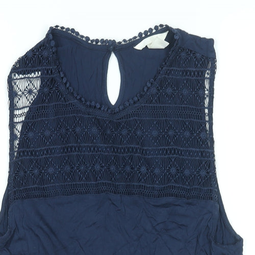 H&M Womens Blue Viscose Camisole Blouse Size L Round Neck - Lace Detail