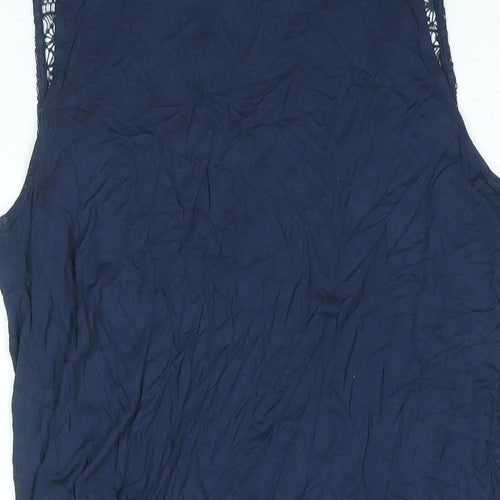 H&M Womens Blue Viscose Camisole Blouse Size L Round Neck - Lace Detail