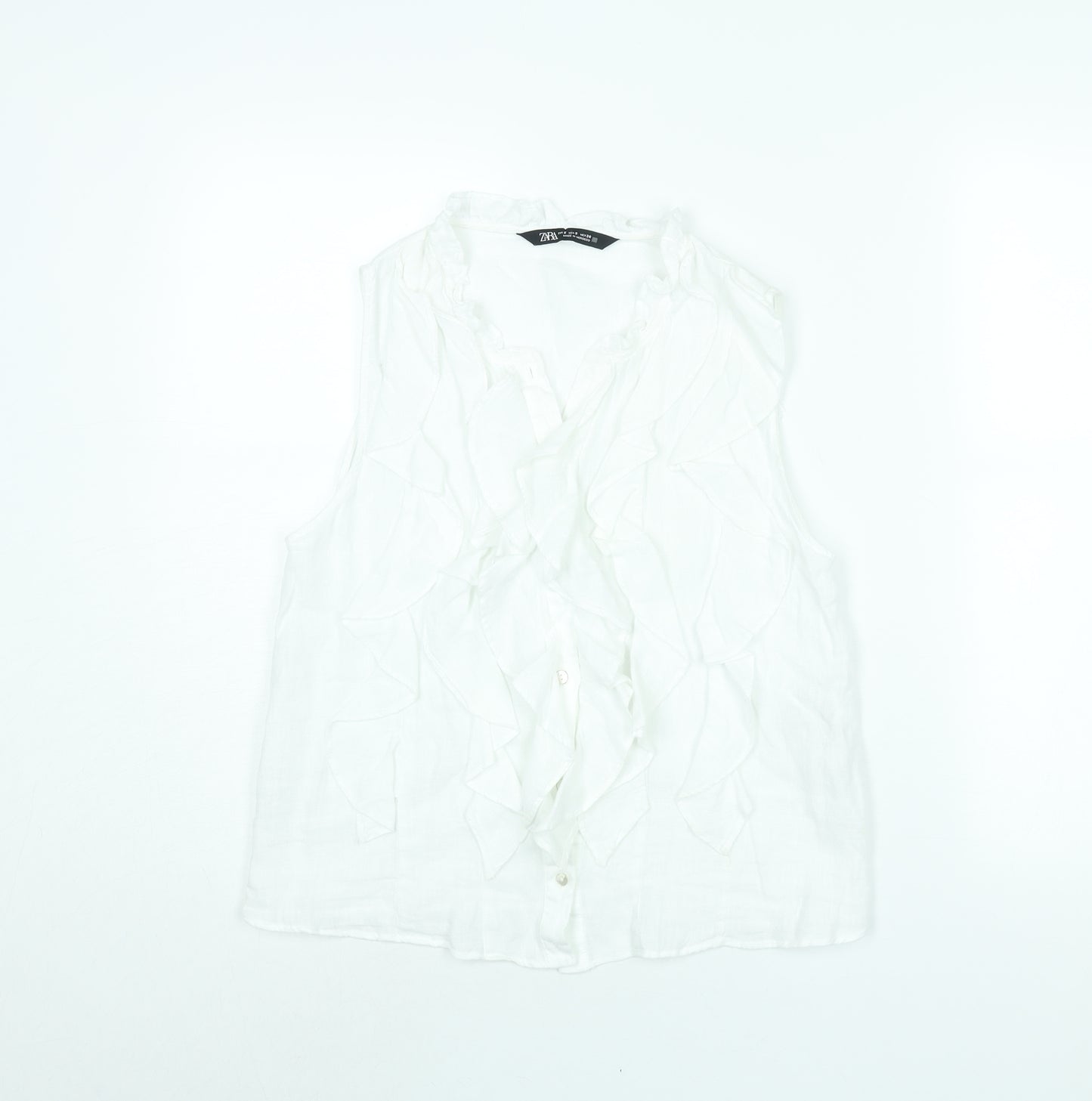 Zara Womens White Linen Camisole Blouse Size S V-Neck - Frill