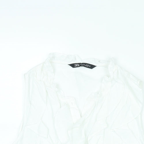 Zara Womens White Linen Camisole Blouse Size S V-Neck - Frill