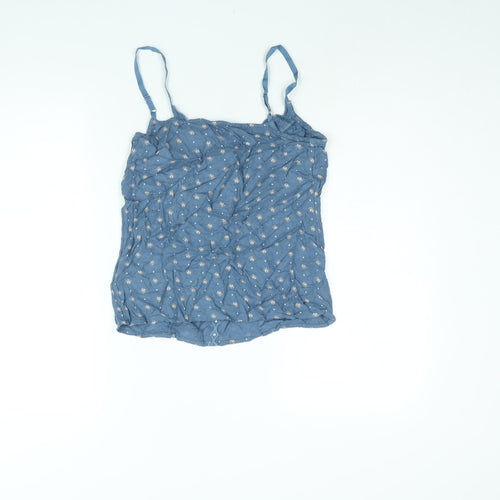 Marks and Spencer Womens Blue Geometric Viscose Camisole Blouse Size 8 Scoop Neck - Embroidered Cut Out Detail