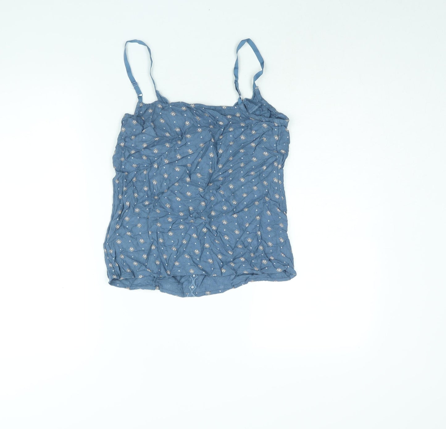 Marks and Spencer Womens Blue Geometric Viscose Camisole Blouse Size 8 Scoop Neck - Embroidered Cut Out Detail