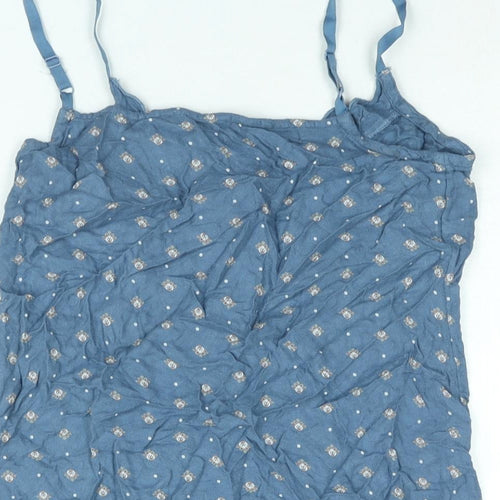 Marks and Spencer Womens Blue Geometric Viscose Camisole Blouse Size 8 Scoop Neck - Embroidered Cut Out Detail