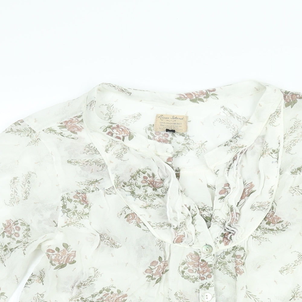 River Island Womens White Floral Viscose Basic Blouse Size 8 V-Neck - Semi Sheer