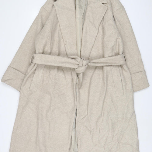 Zara Womens Beige Overcoat Coat Size M Button - Belted