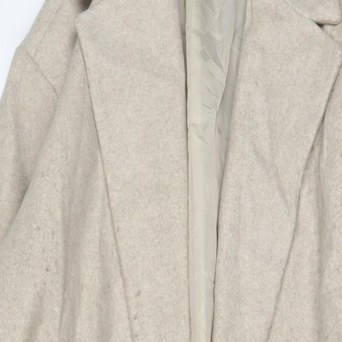 Zara Womens Beige Overcoat Coat Size M Button - Belted