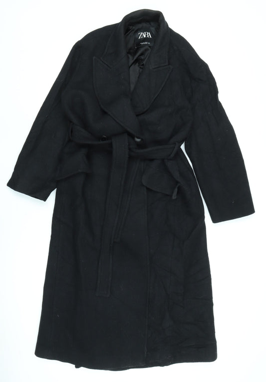 Zara Womens Black Overcoat Coat Size M Button