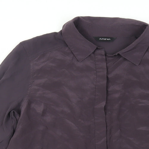 Autograph Womens Purple Silk Basic Button-Up Size 10 Collared