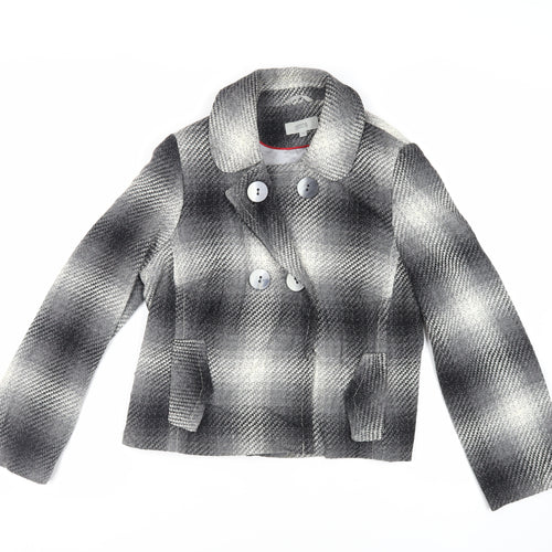 Marks and Spencer Womens Grey Plaid Jacket Size 16 Button