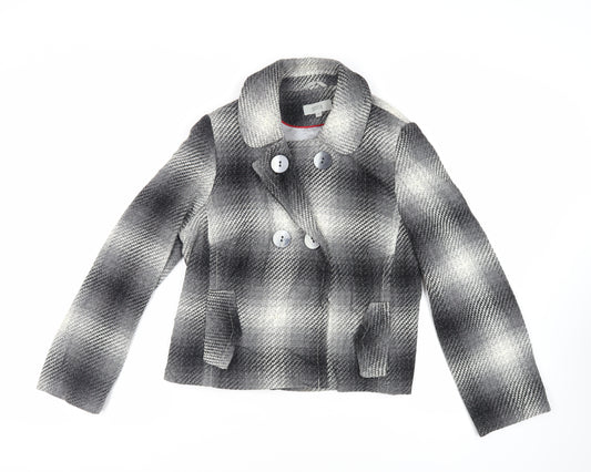 Marks and Spencer Womens Grey Plaid Jacket Size 16 Button