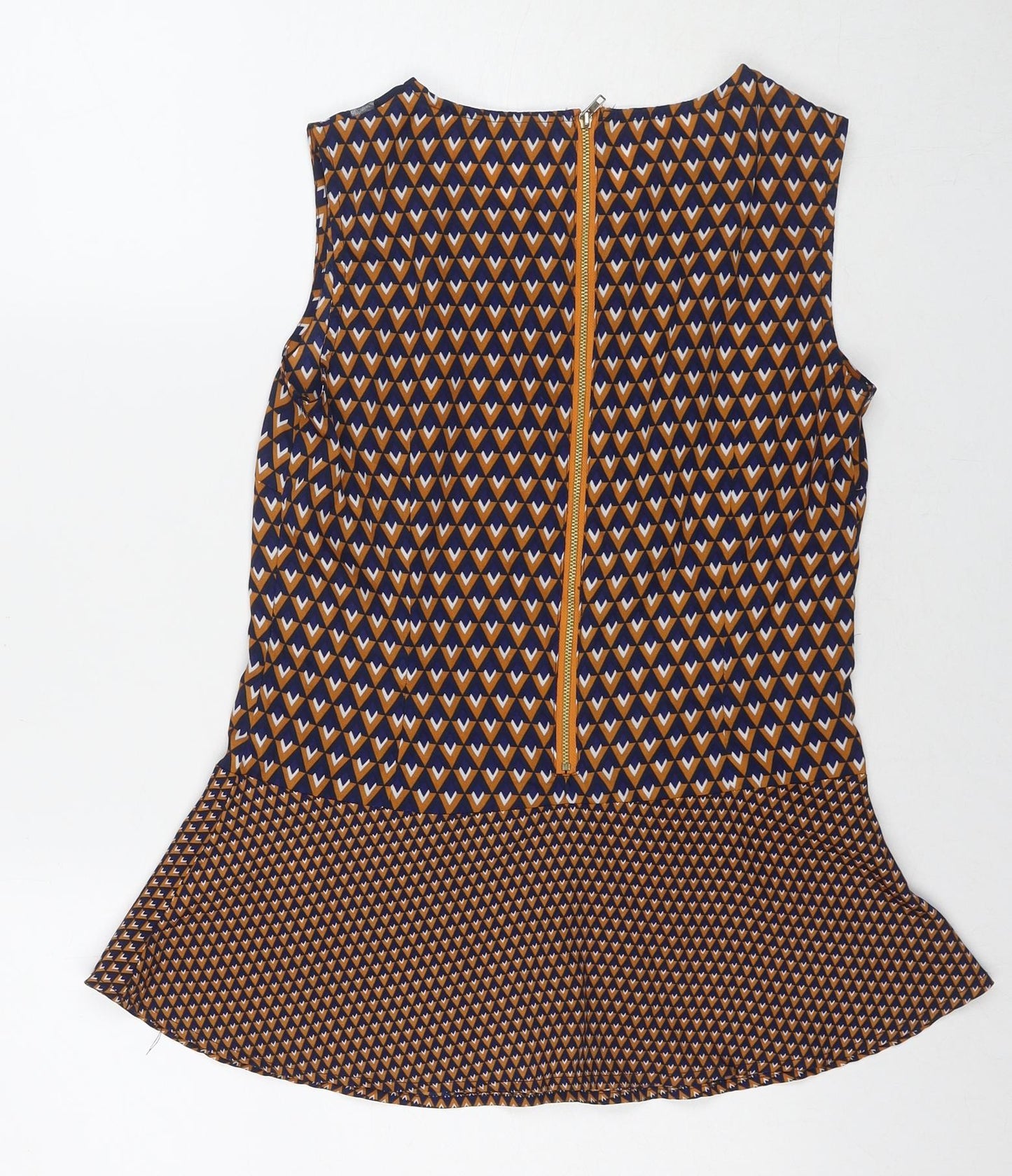 Max Womens Brown Geometric Polyester Basic Blouse Size 10 Round Neck