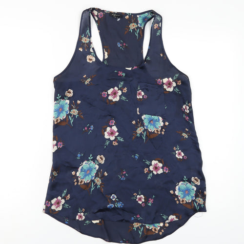 River Island Womens Blue Floral Polyester Basic Tank Size 10 Scoop Neck