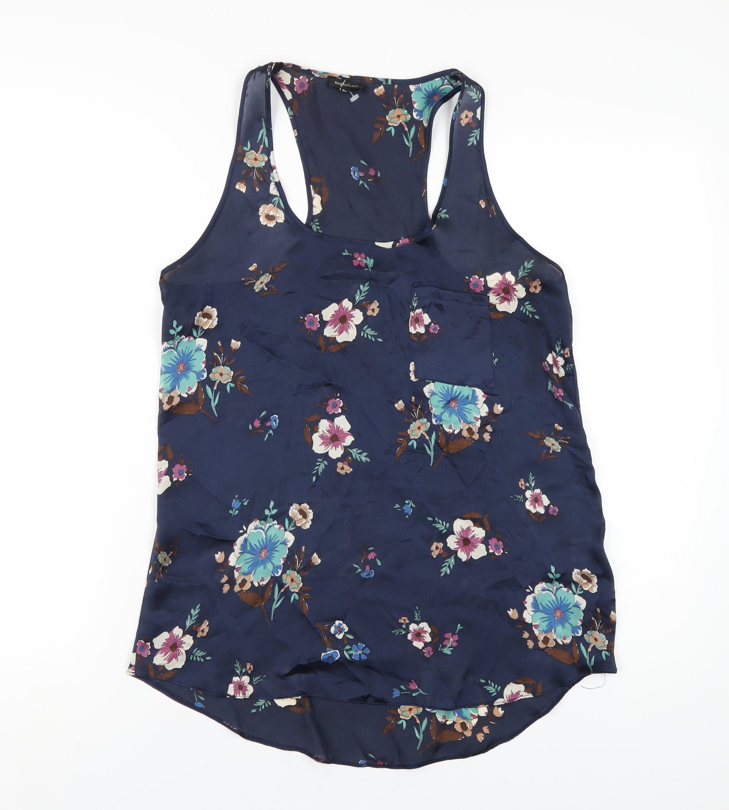 River Island Womens Blue Floral Polyester Basic Tank Size 10 Scoop Neck