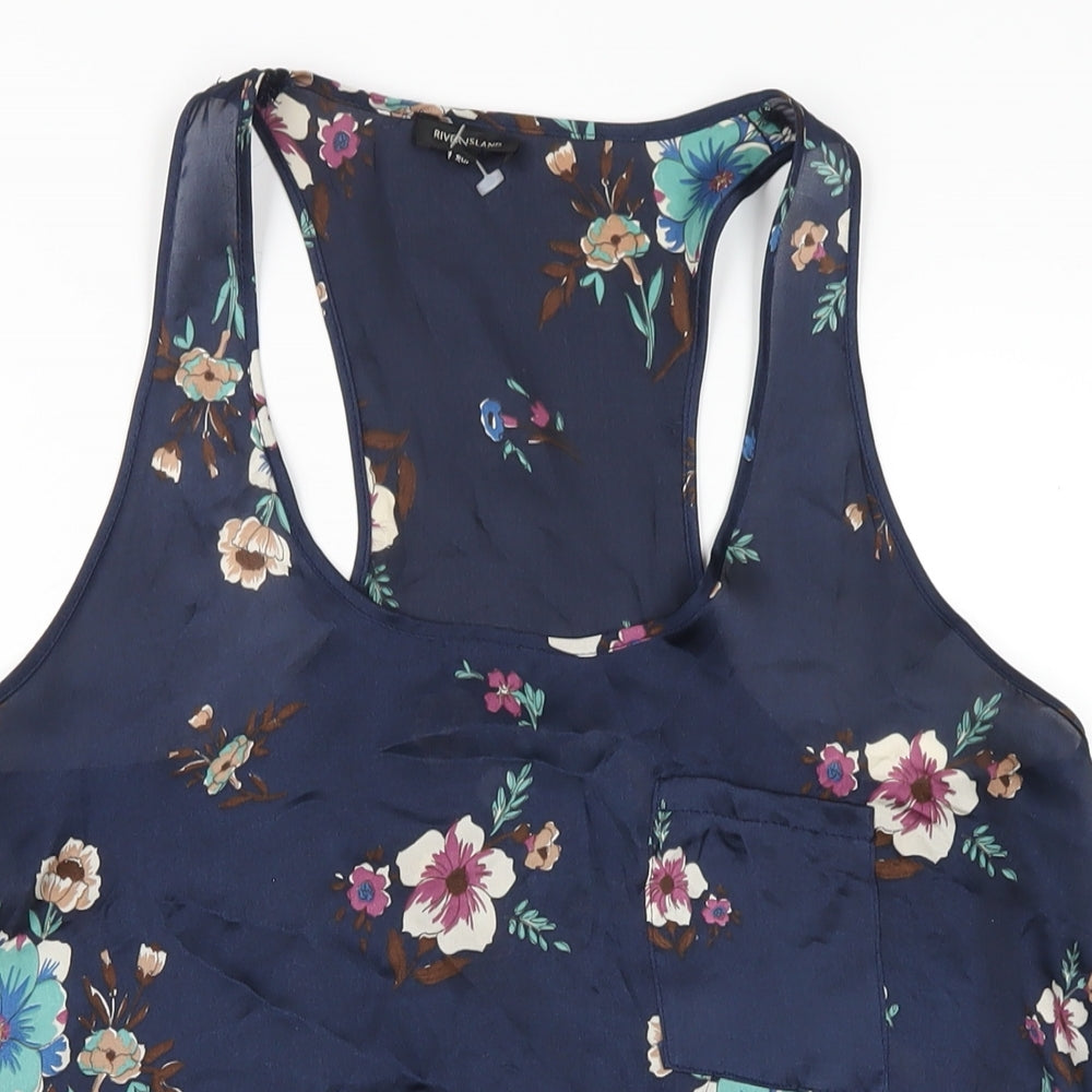 River Island Womens Blue Floral Polyester Basic Tank Size 10 Scoop Neck