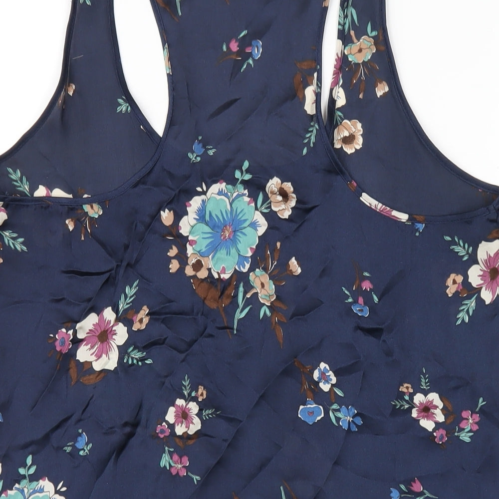 River Island Womens Blue Floral Polyester Basic Tank Size 10 Scoop Neck