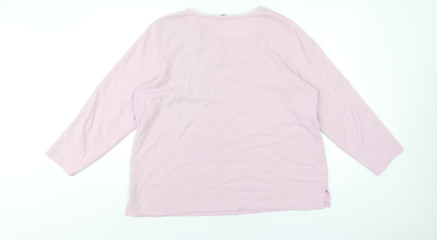 Bonmarché Womens Pink Polyester Basic T-Shirt Size L Square Neck