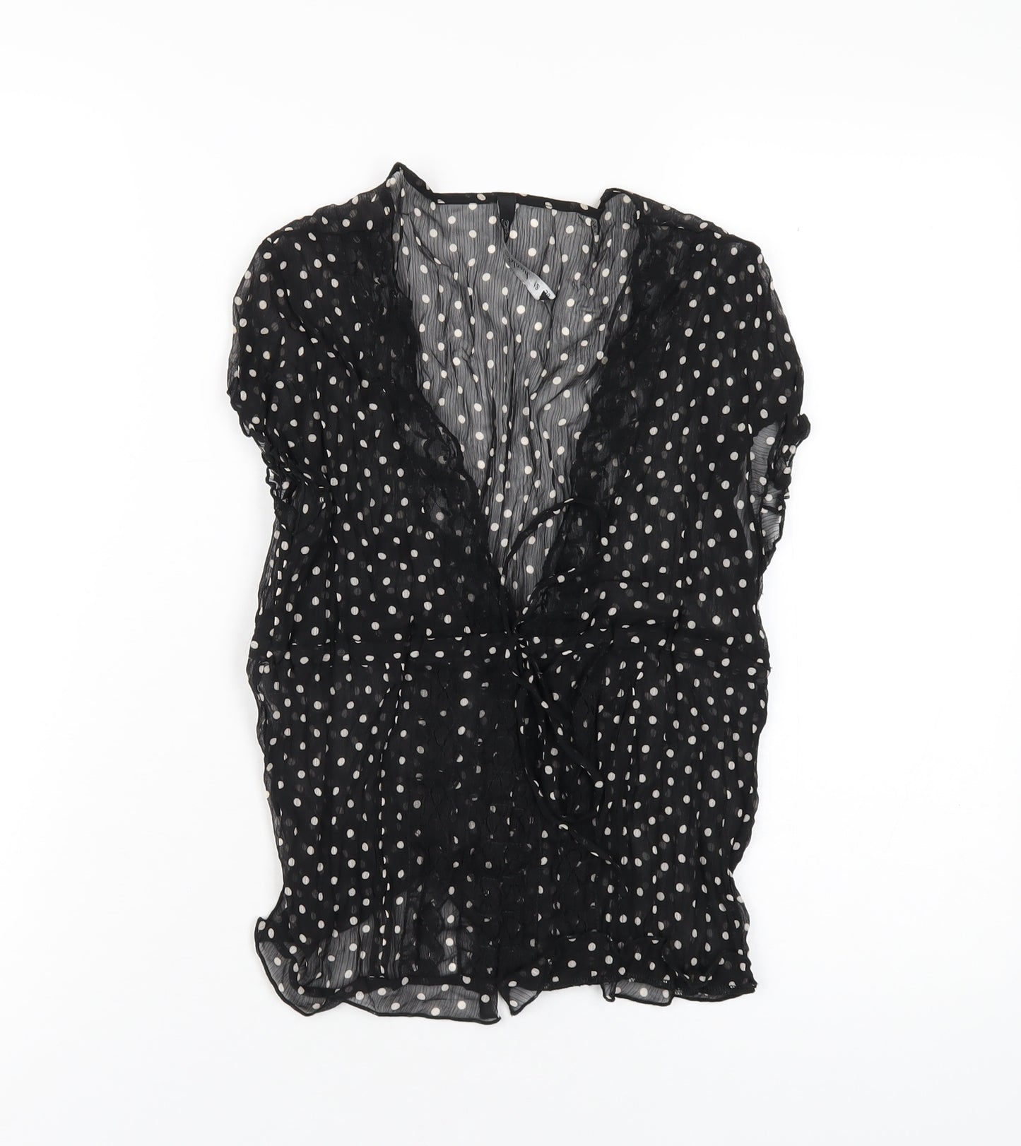 River Island Womens Black Polka Dot Polyester Basic Blouse Size 12 V-Neck