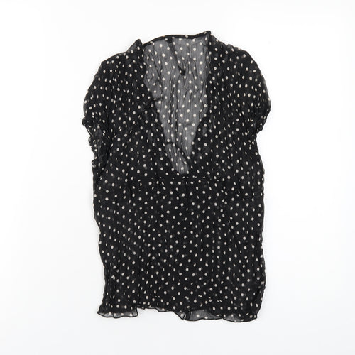 River Island Womens Black Polka Dot Polyester Basic Blouse Size 12 V-Neck