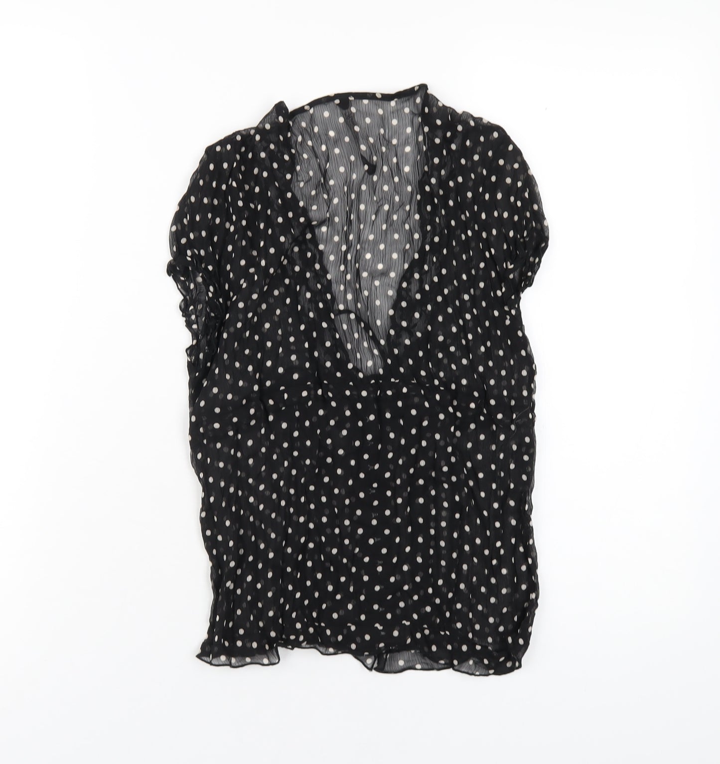 River Island Womens Black Polka Dot Polyester Basic Blouse Size 12 V-Neck