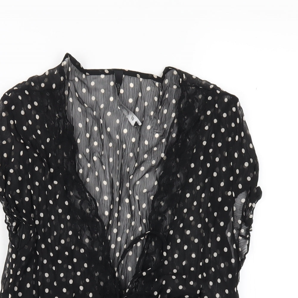 River Island Womens Black Polka Dot Polyester Basic Blouse Size 12 V-Neck