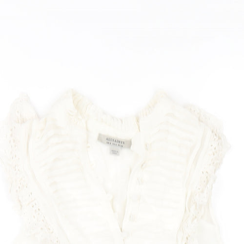 AllSaints Womens White Viscose Basic Blouse Size 8 Round Neck