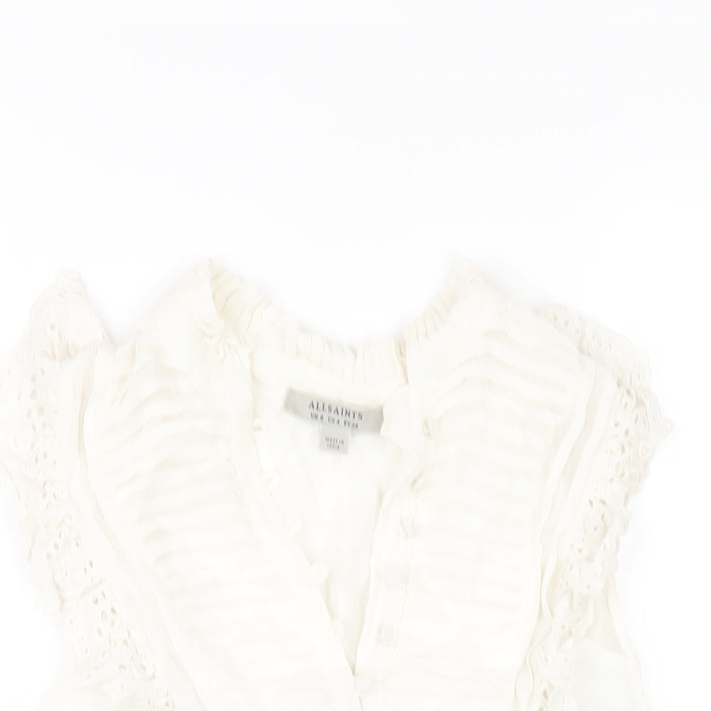 AllSaints Womens White Viscose Basic Blouse Size 8 Round Neck