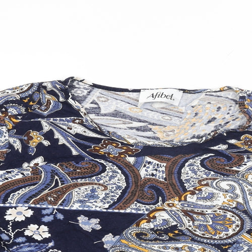 Afibel Womens Blue Paisley Viscose Basic T-Shirt Size 10 Round Neck