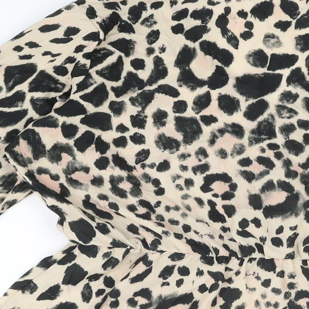 Boohoo Womens Beige Animal Print Polyester Wrap Blouse Size 8 V-Neck - Leopard Print