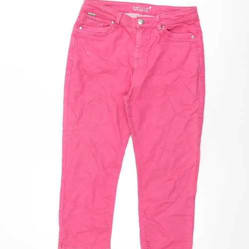 Per Una Womens Pink Cotton Cropped Jeans Size 12 L23 in Regular Zip