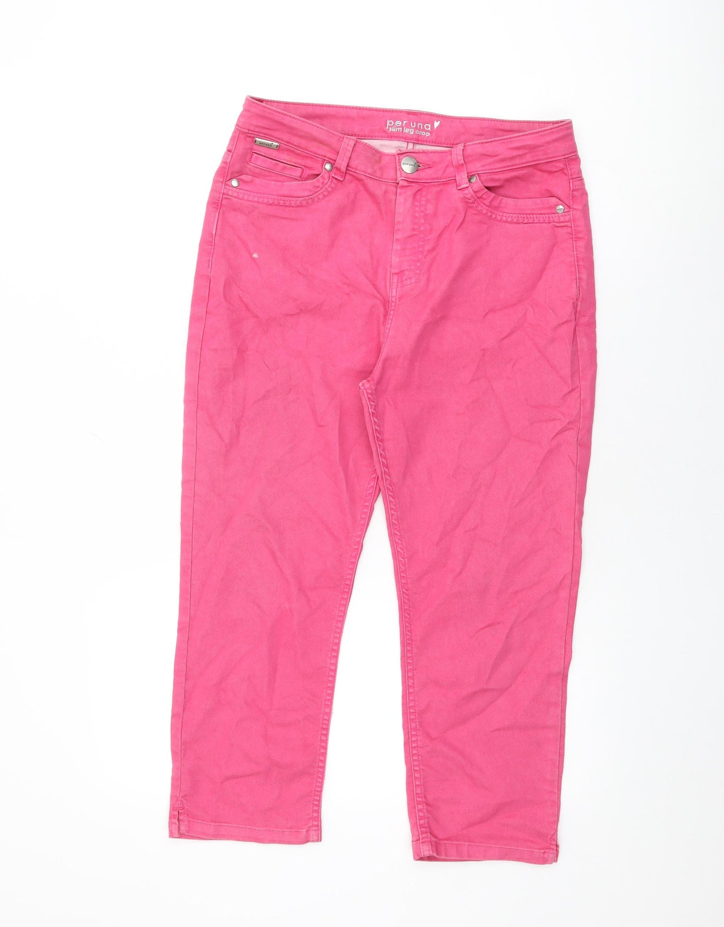 Per Una Womens Pink Cotton Cropped Jeans Size 12 L23 in Regular Zip