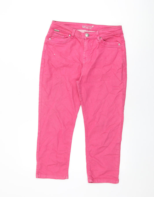 Per Una Womens Pink Cotton Cropped Jeans Size 12 L23 in Regular Zip