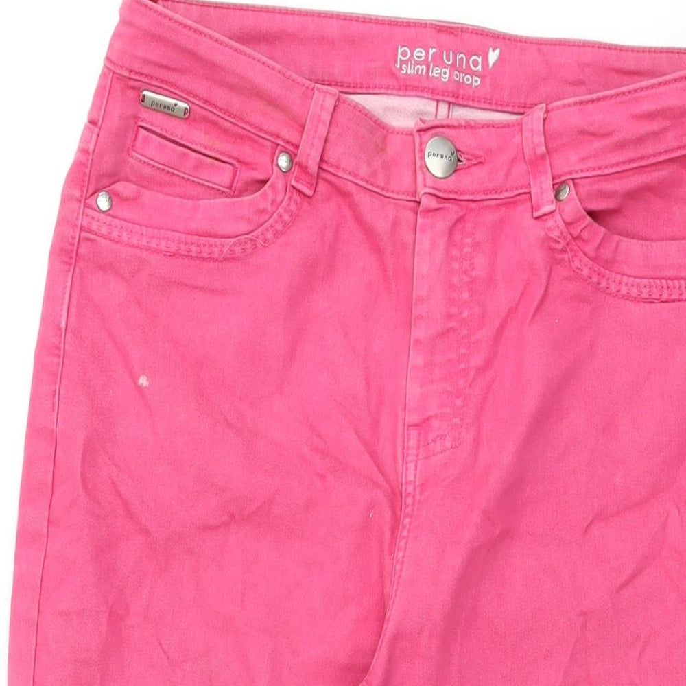 Per Una Womens Pink Cotton Cropped Jeans Size 12 L23 in Regular Zip