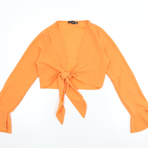 PRETTYLITTLETHING Womens Orange Polyester Cropped Blouse Size 10 V-Neck